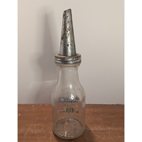 Vintage 1950's Sunoco Glass Motor Oil Bottle Jar One Quart with Spout - Picture 4 of 5